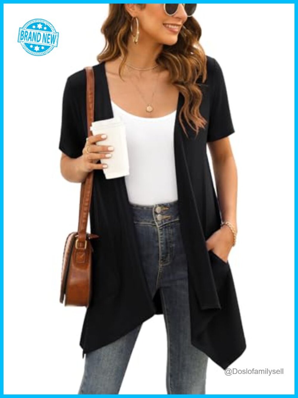 Womens Floral Short Sleeve Open Front Cardigan with Pockets High Low Hem